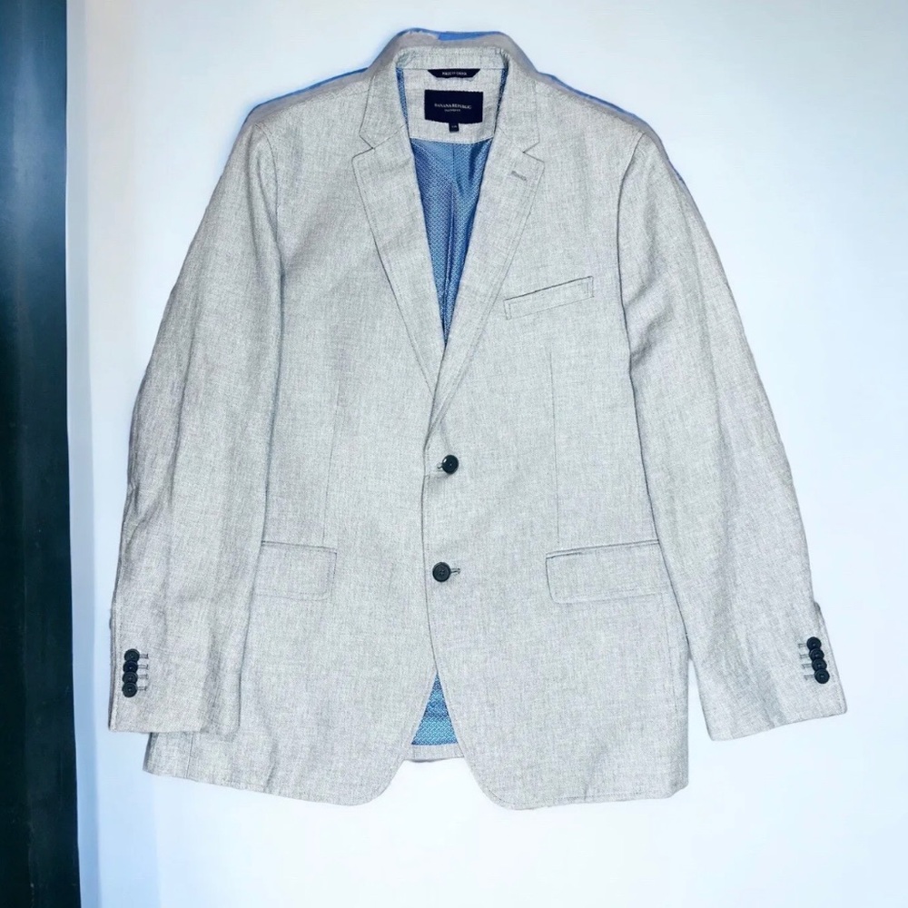 Banana Republic Blazer Mens 44 R Gray Linen Sport Coat Jacket Italian Fabric